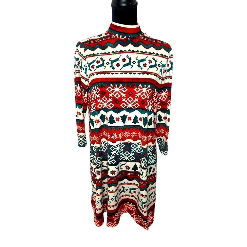 UGLY CHRISTMAS HOLIDAY PARTY TURTLE NECK DRESS FESTIVE CHRISTMAS‎ SIZE MEDIUM